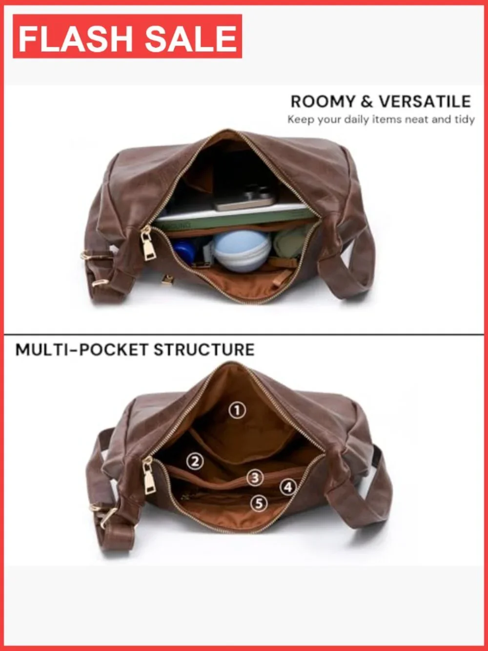 Ultra Soft Vegan Leather Hobo Bag, Foldable Shoulder Tote Purse for Women